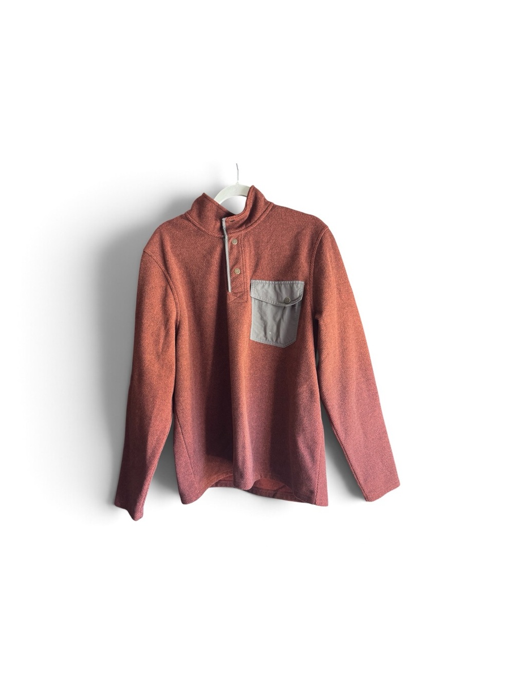 L.L. Bean Men's Half-Snap Fleece Pullover - Rust with Gray Pocket